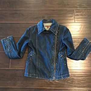 Beautiful Bally Denim motorcycle jacket with studs